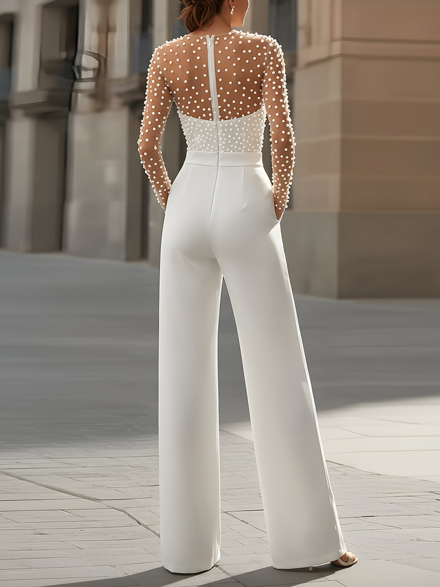 Araminta | Perle-Embellished White Jumpsuit