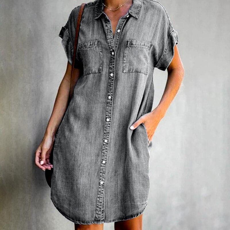 Cynthia | Casual Denim Kleid with Button Closure