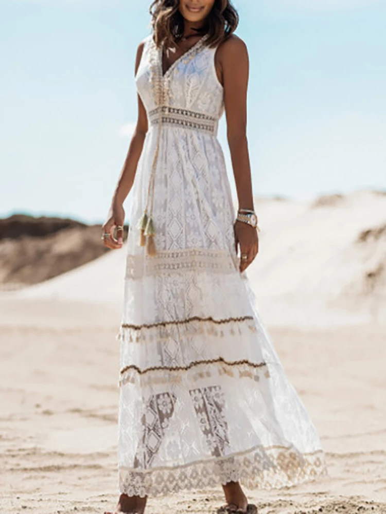 Margot | Vintage Boho Drawstring Maxi Kleid