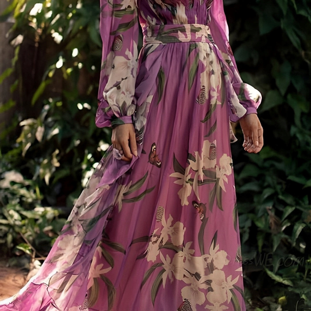 Rachel | Damen’s Lightweight Floral Chiffon Kleid with Flowy Fit