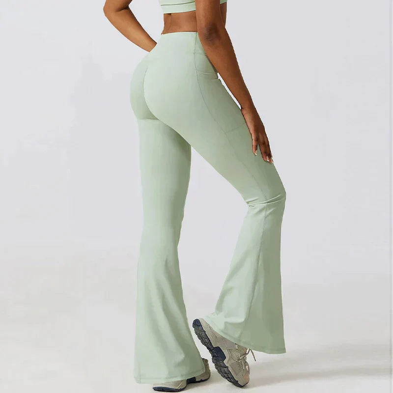 Damen High Waisted Flare Yoga Leggings - Sculpting Stretch