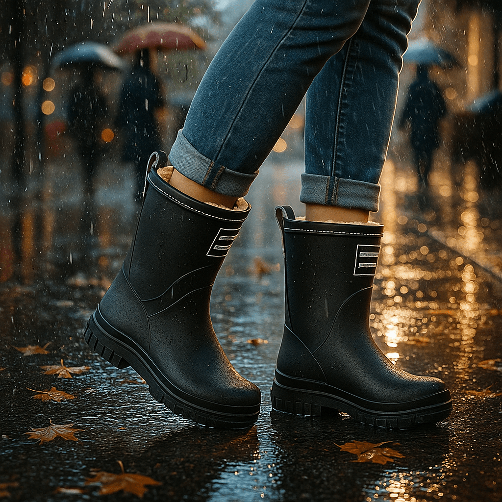 Warm Waterproof Fleece-Lined Damen Winter Wellies - Slip-On