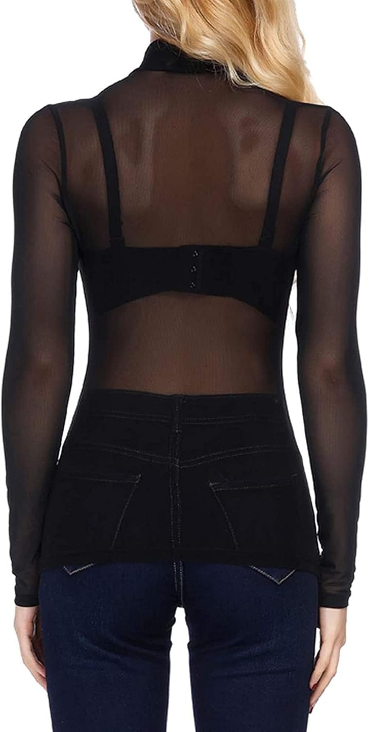 Tyla - Sheer Mesh Long Sleeve Damen’s Elegant Top