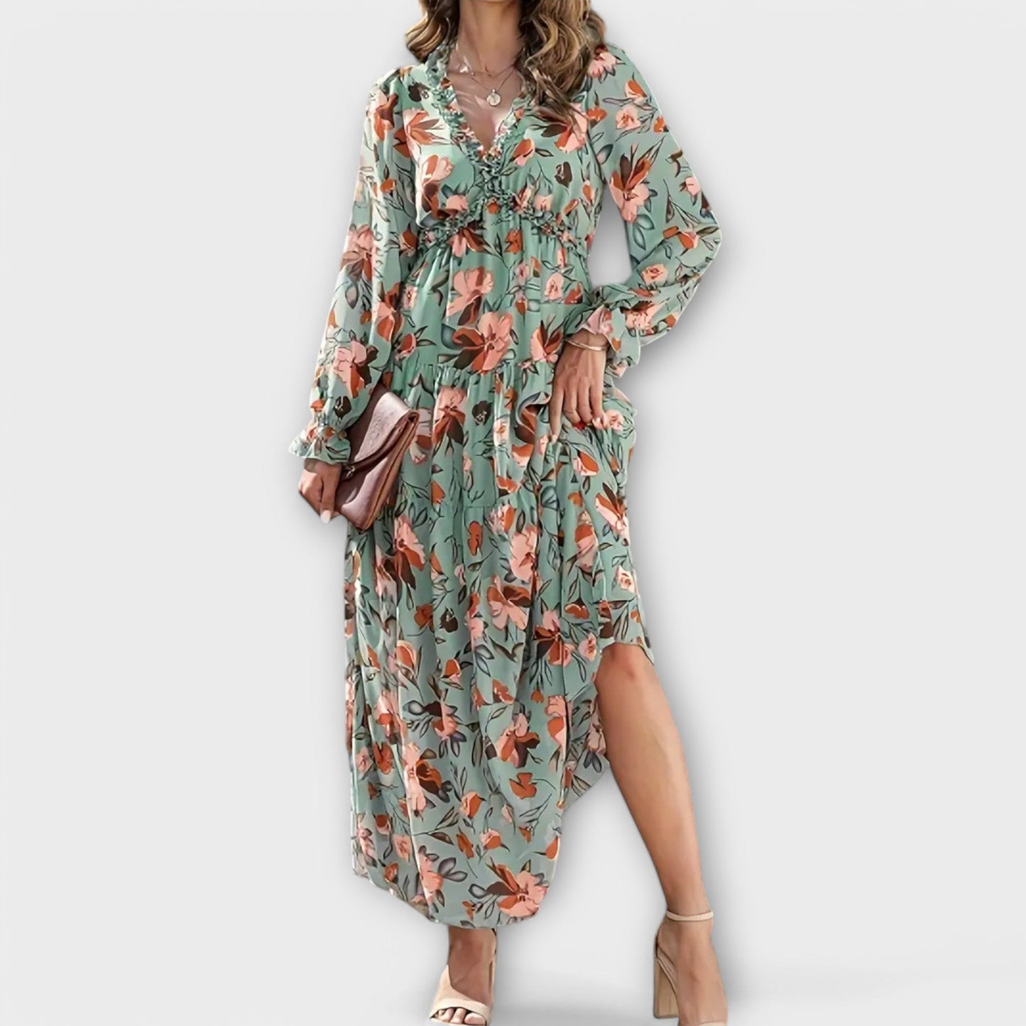 Maya | Floral V-Neck Maxi Kleid