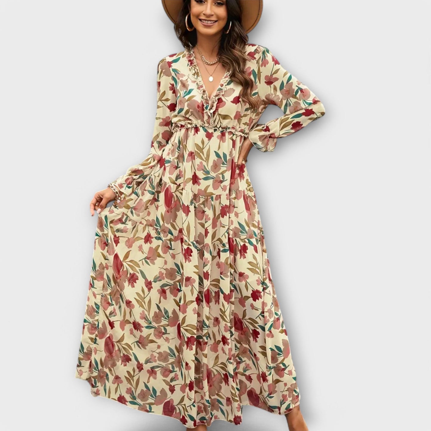 Maya | Floral V-Neck Maxi Kleid