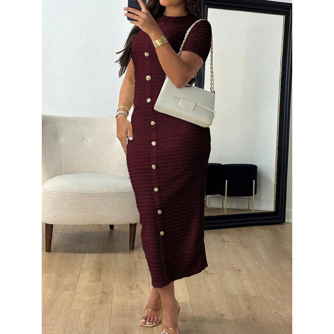 ALINA™ - Elegant Crew Neck Formal Midikleid