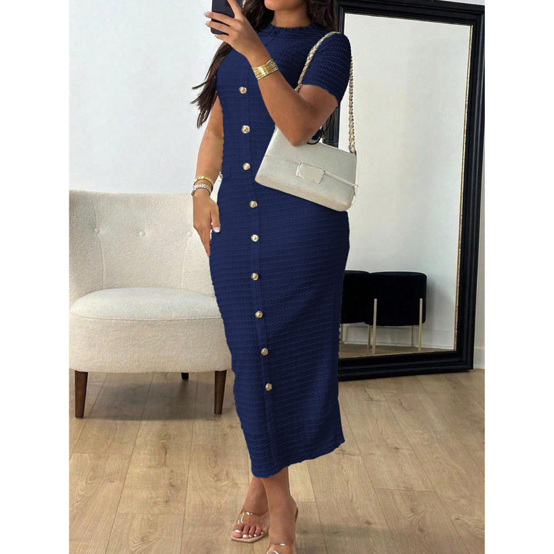 ALINA™ - Elegant Crew Neck Formal Midikleid