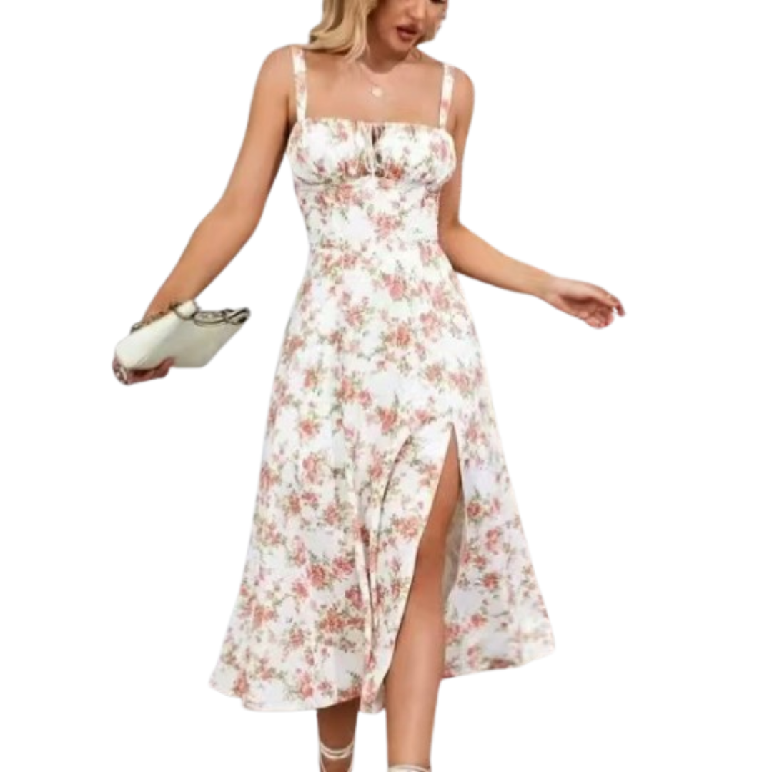 ARIELLOU™ – Elegant Lace-Up Square Neck Midikleid