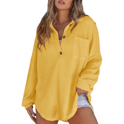 KATHRYN™ – Casual Lightweight Button V Neck Tunic Bluse