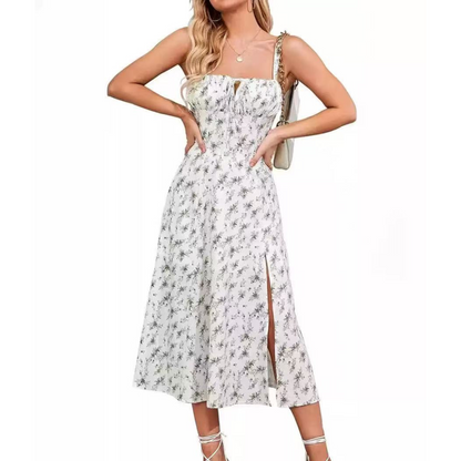 ARIELLOU™ – Elegant Lace-Up Square Neck Midikleid