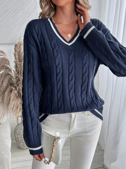 Alison | Damen V-Neck Cable Knit Sweater