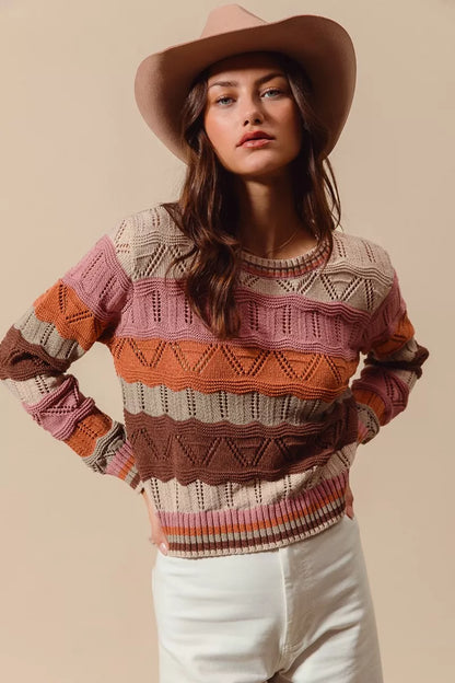 Jamie | Damen Striped Long Knit Sweater