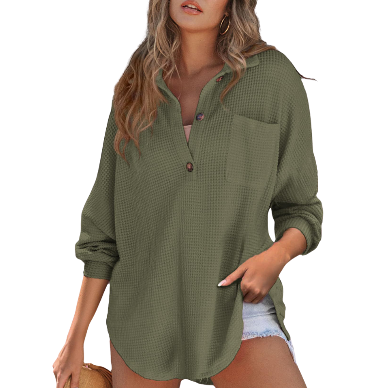 KATHRYN™ – Casual Lightweight Button V Neck Tunic Bluse