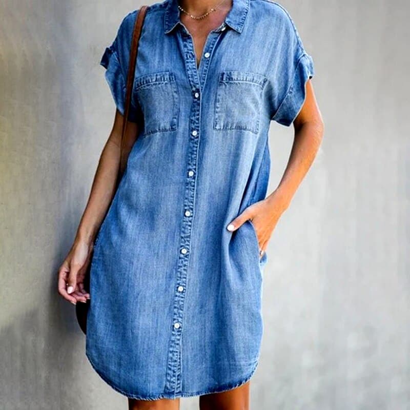 Cynthia | Casual Denim Kleid with Button Closure