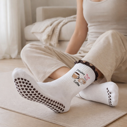 Damen’s Pilates Socks - Cherry Embroidered Non-Slip