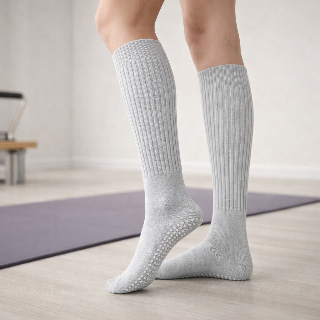 Damen’s Knee-High Pilates Socks with Non-Slip Grip