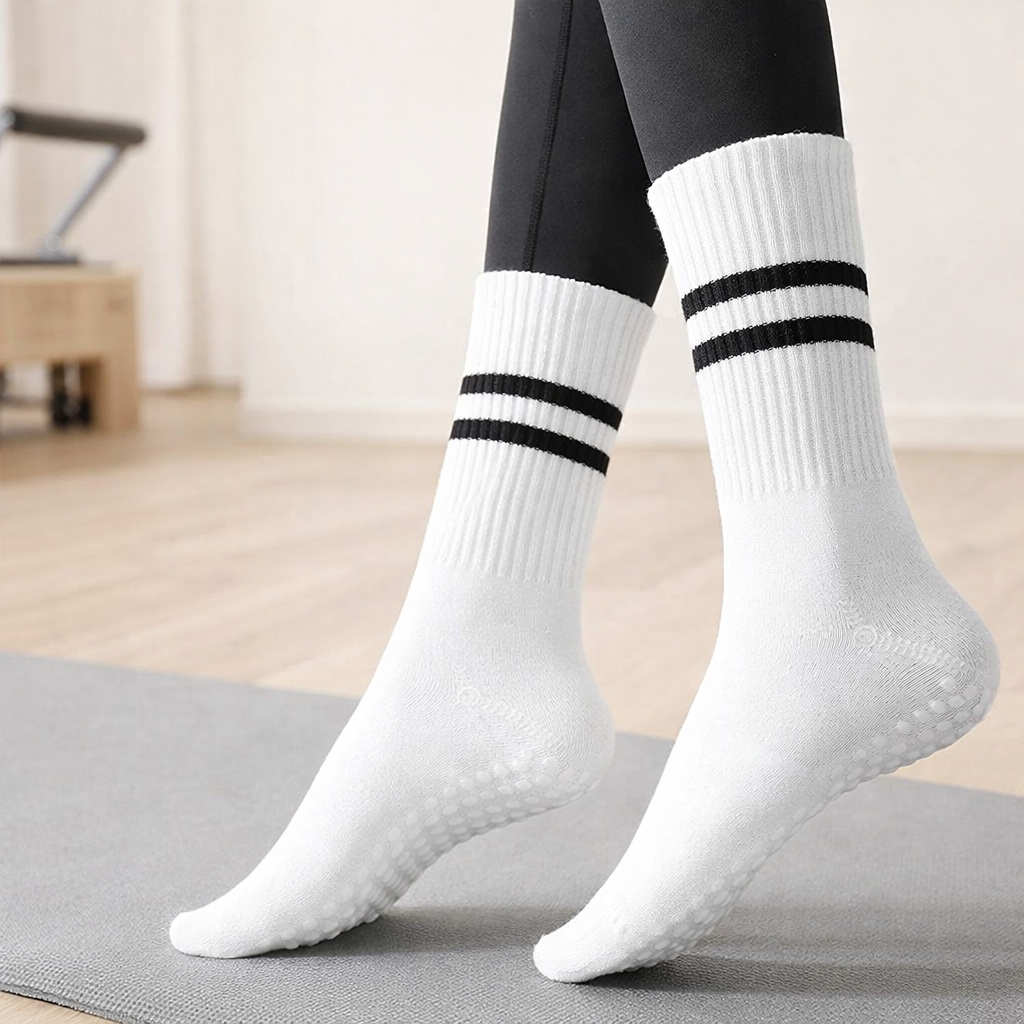 Damen Pilates Socks Silicone Grip - Double-Bar Mid-Leg