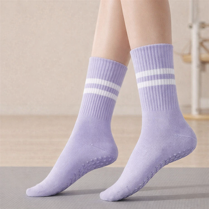 Damen Pilates Socks Silicone Grip - Double-Bar Mid-Leg
