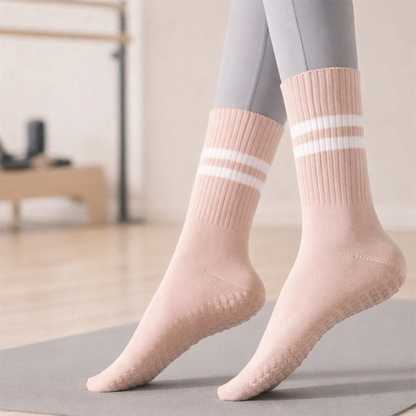 Damen Pilates Socks Silicone Grip - Double-Bar Mid-Leg