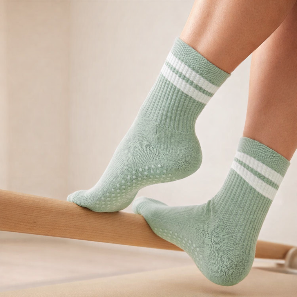 Pilates Socks Non-Slip Grip Breathable Cotton - Ankle Length