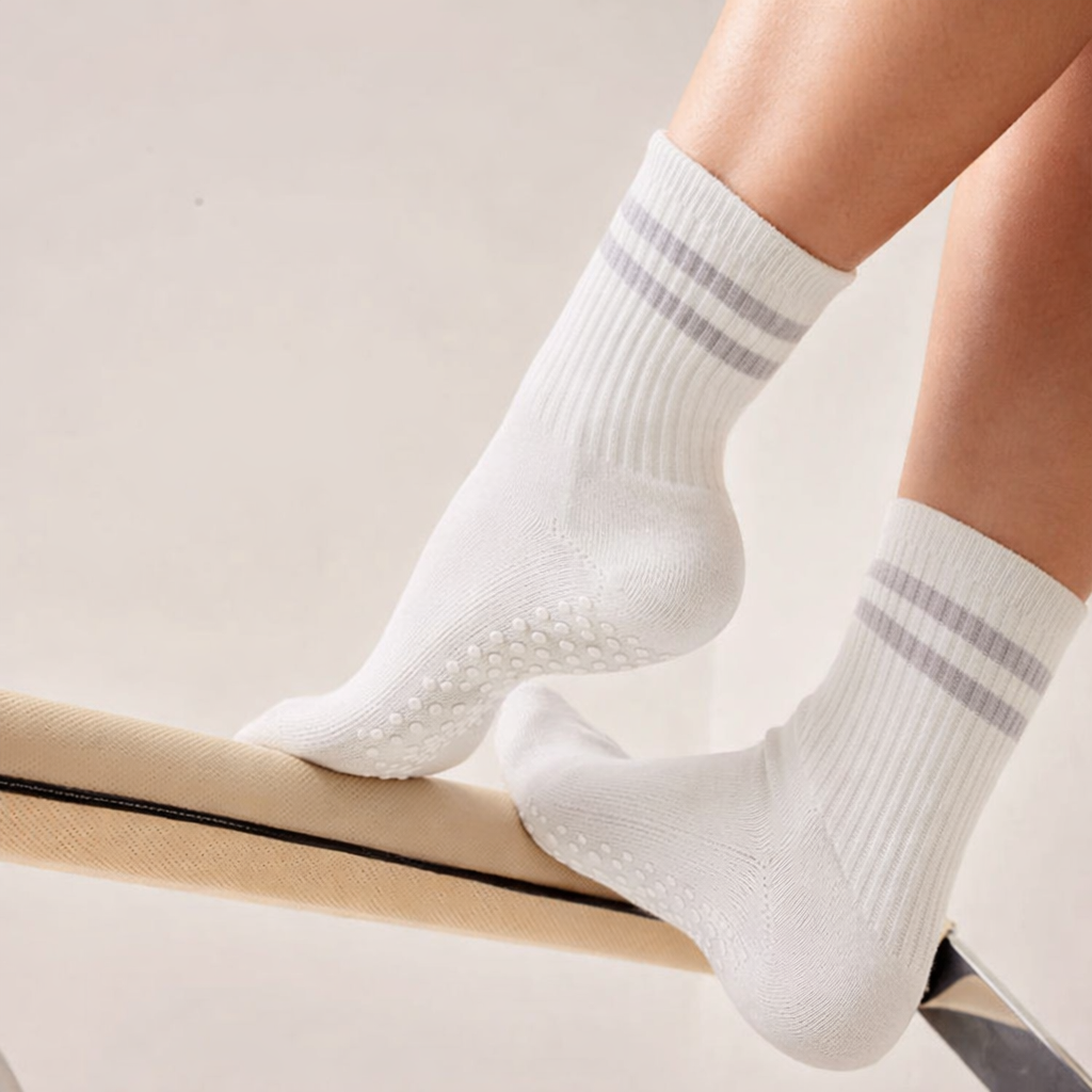 Pilates Socks Non-Slip Grip Breathable Cotton - Ankle Length