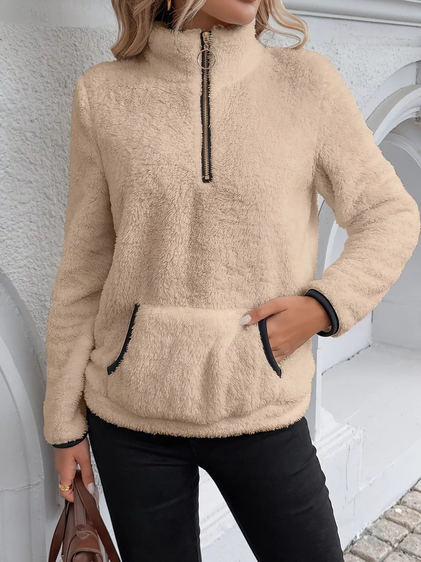 Helen | Damen Half-Zip Fleece Pullover Teddy Jumper
