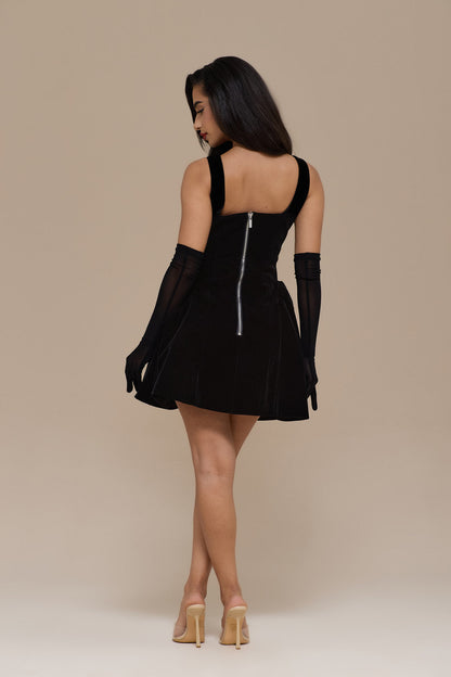 Lucky | Mini Black Velvet Kleid