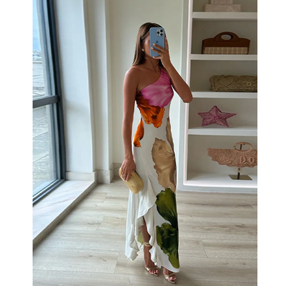 Hannah | Elegant Floral One-Shoulder Maxi Kleid
