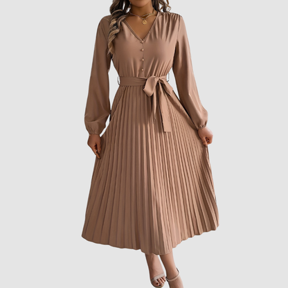 Celeste Bloom | Pleated Long-Sleeve Midikleid