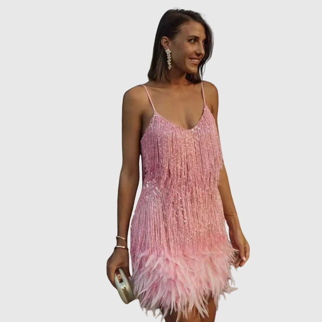 Isimay | Cocktail Kleid with Feather Fringe