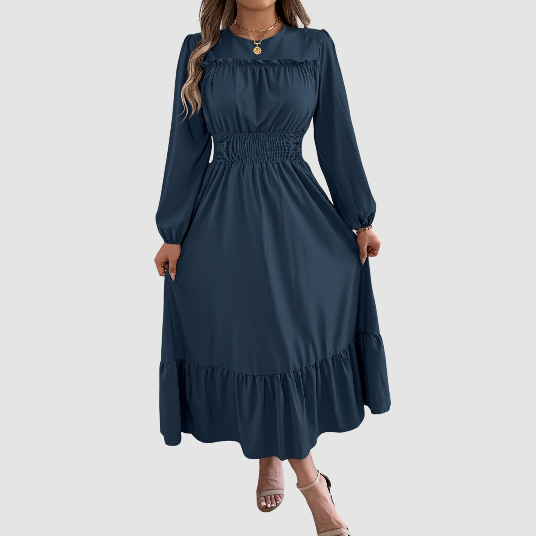 Isola Lane | Navy Ruffled Hem Midikleid