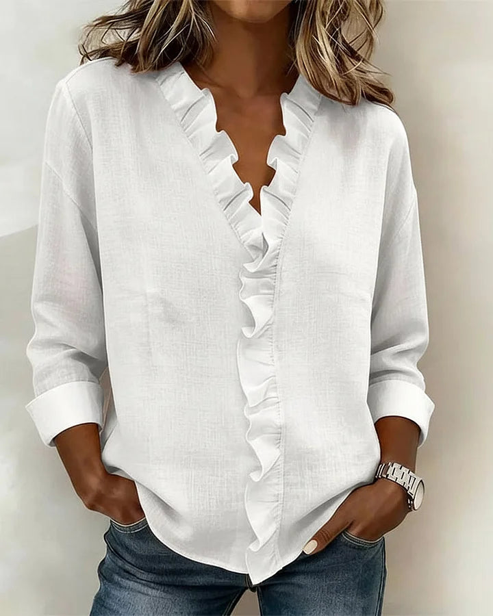 Zara - Ruffled V-Neck Bluse