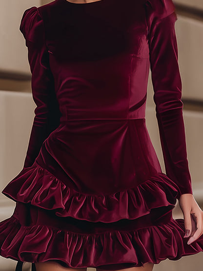Aurelia | Burgundy Velvet Ruffle Kleid