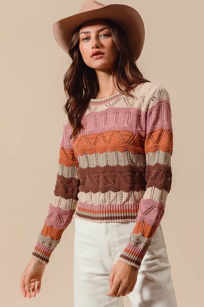 Jamie | Damen Striped Long Knit Sweater