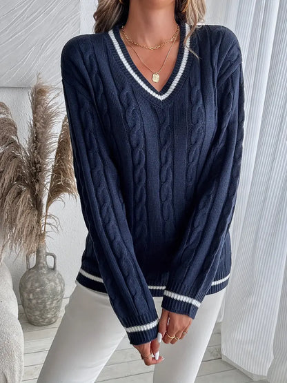 Alison | Damen V-Neck Cable Knit Sweater
