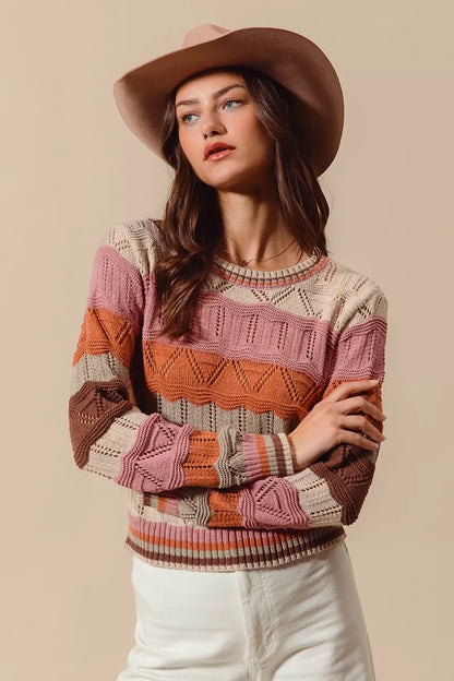 Jamie | Damen Striped Long Knit Sweater