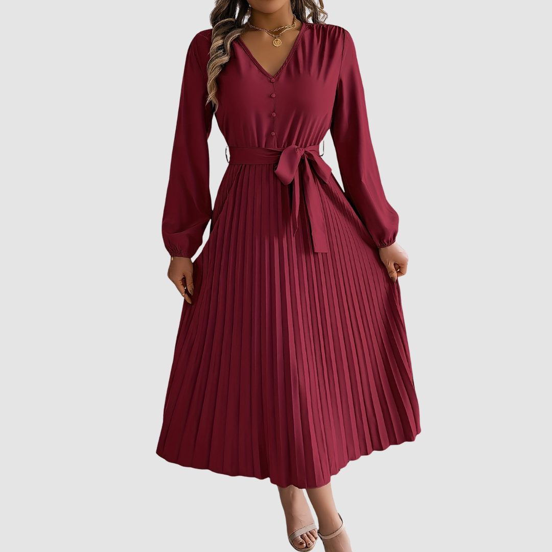 Celeste Bloom | Pleated Long-Sleeve Midikleid