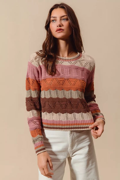 Jamie | Damen Striped Long Knit Sweater