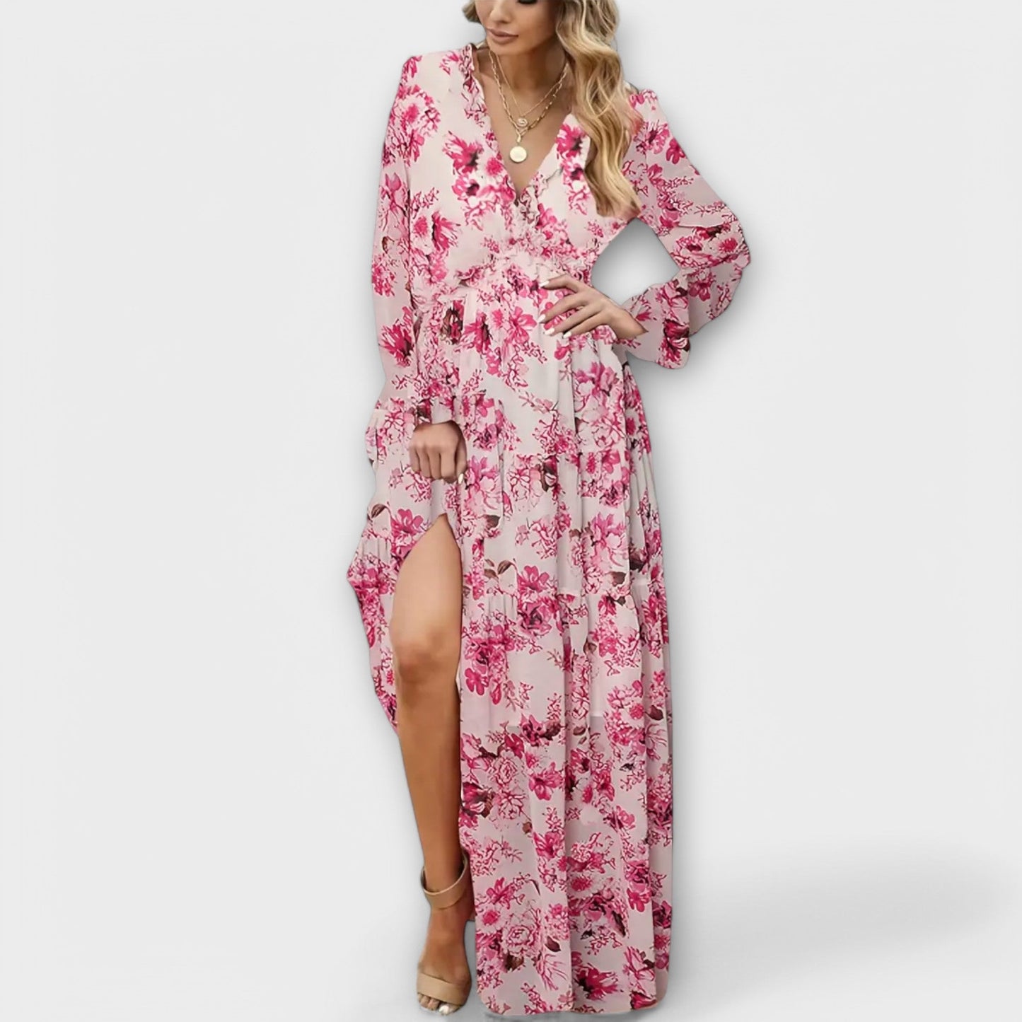 Maya | Floral V-Neck Maxi Kleid