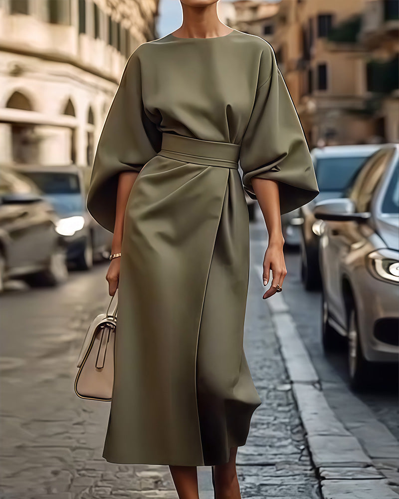 Celestine | Elegant Kleid with Lantern Sleeves and Belt