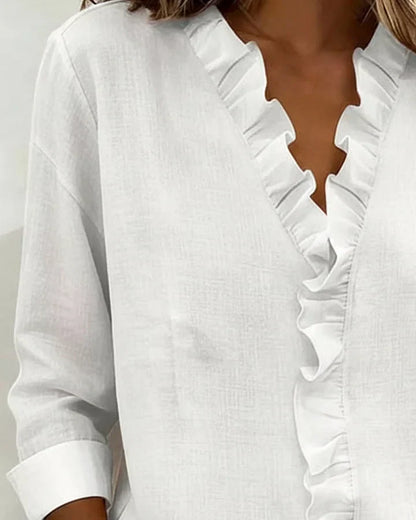 Zara - Ruffled V-Neck Bluse