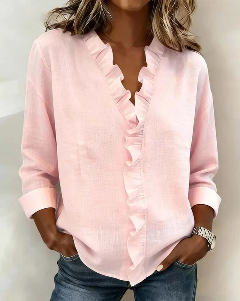 Zara - Ruffled V-Neck Bluse