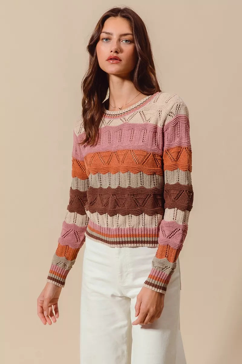 Jamie | Damen Striped Long Knit Sweater