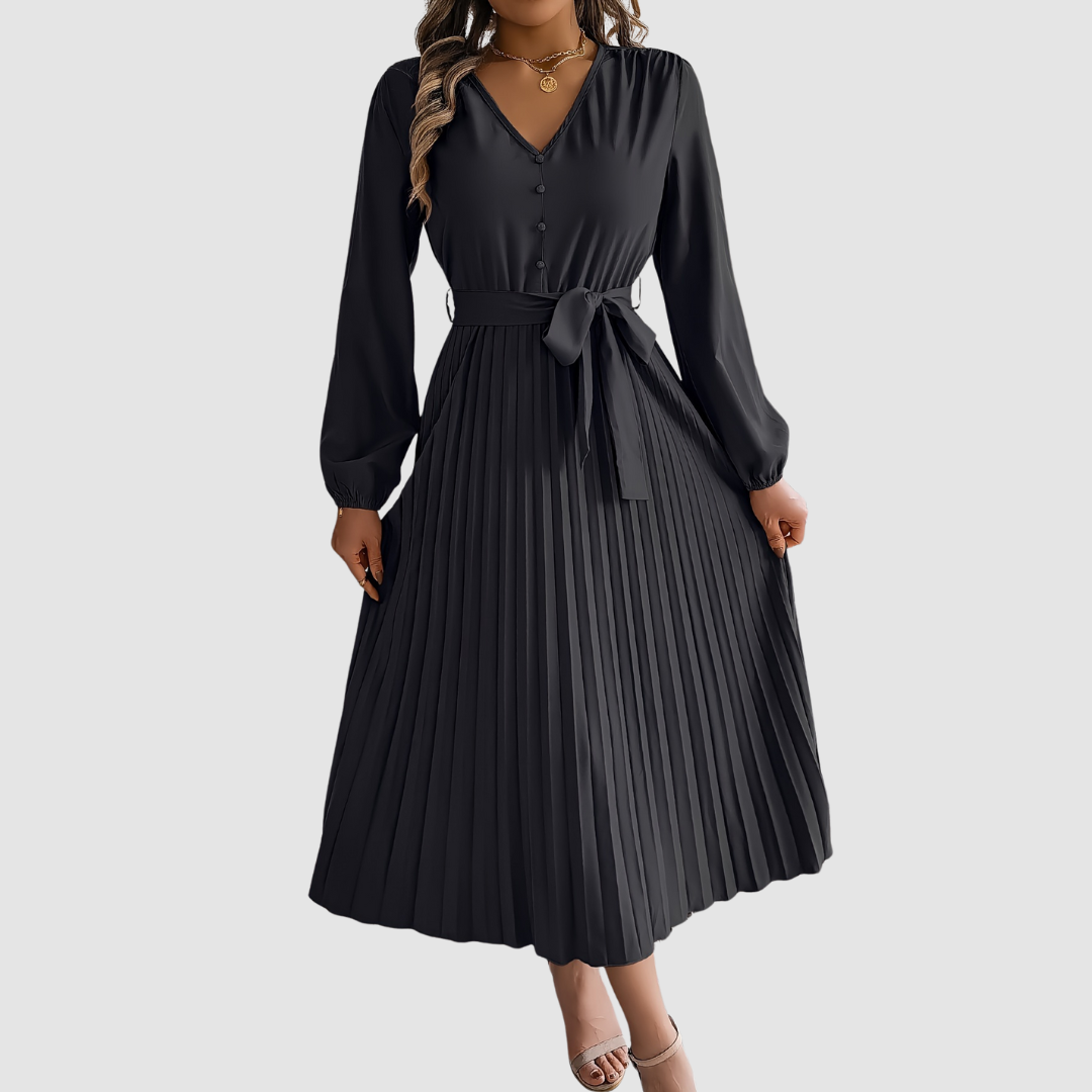 Celeste Bloom | Pleated Long-Sleeve Midikleid