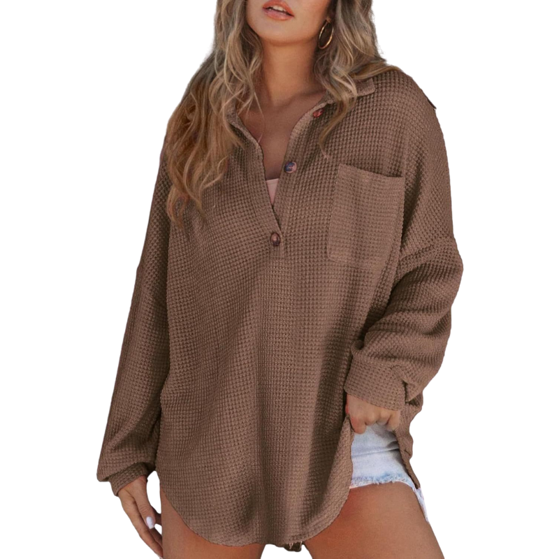 KATHRYN™ – Casual Lightweight Button V Neck Tunic Bluse