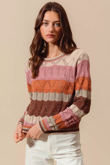 Jamie | Damen Striped Long Knit Sweater