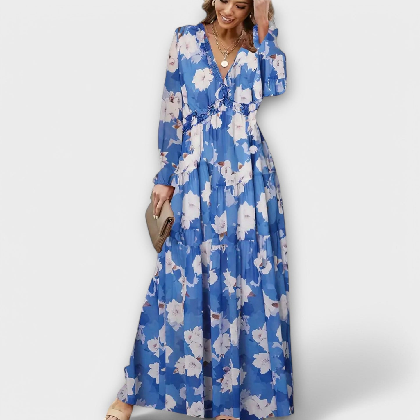 Maya | Floral V-Neck Maxi Kleid