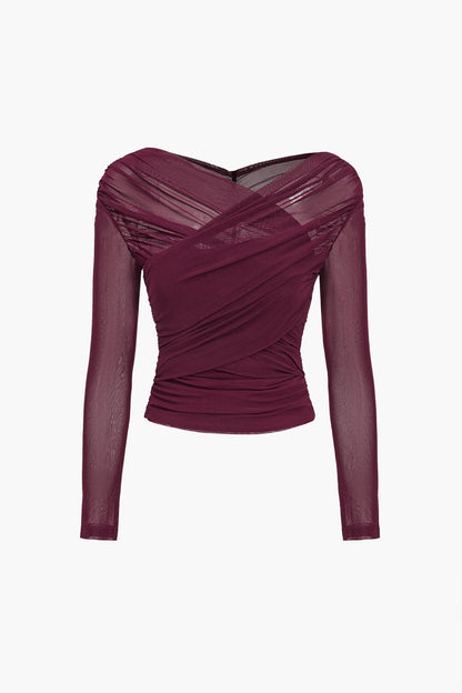 Fern | Damen Ruched Mesh Long Sleeve Top