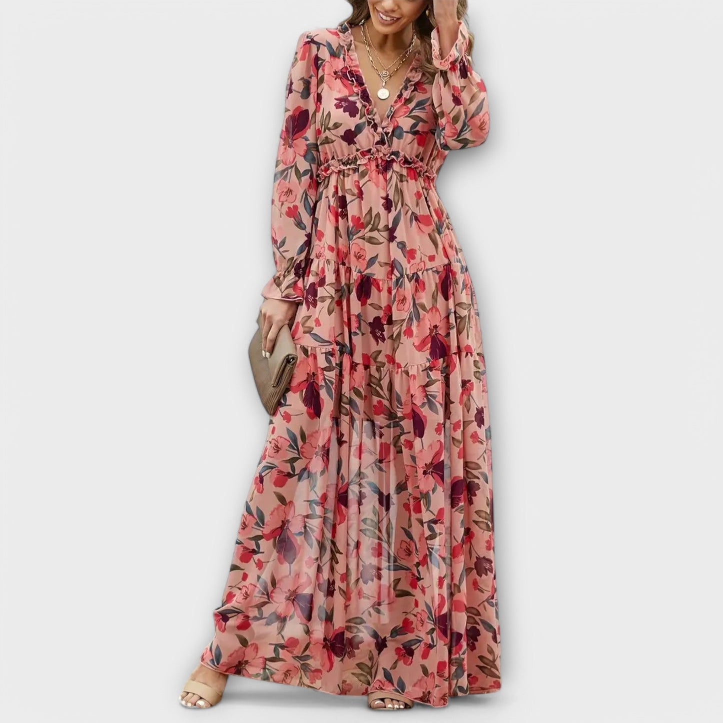 Maya | Floral V-Neck Maxi Kleid