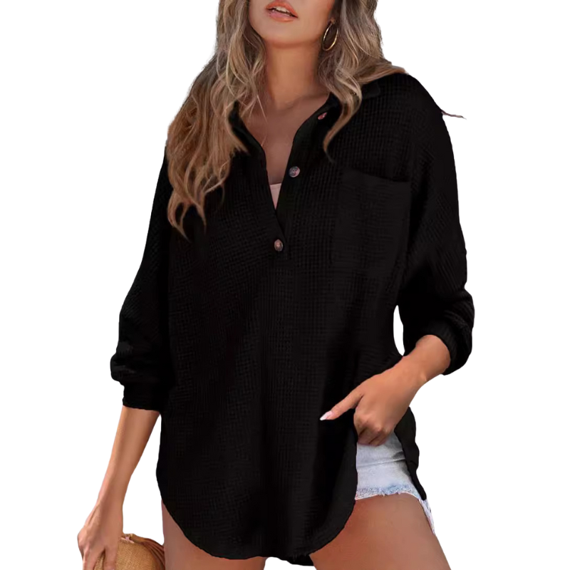 KATHRYN™ – Casual Lightweight Button V Neck Tunic Bluse